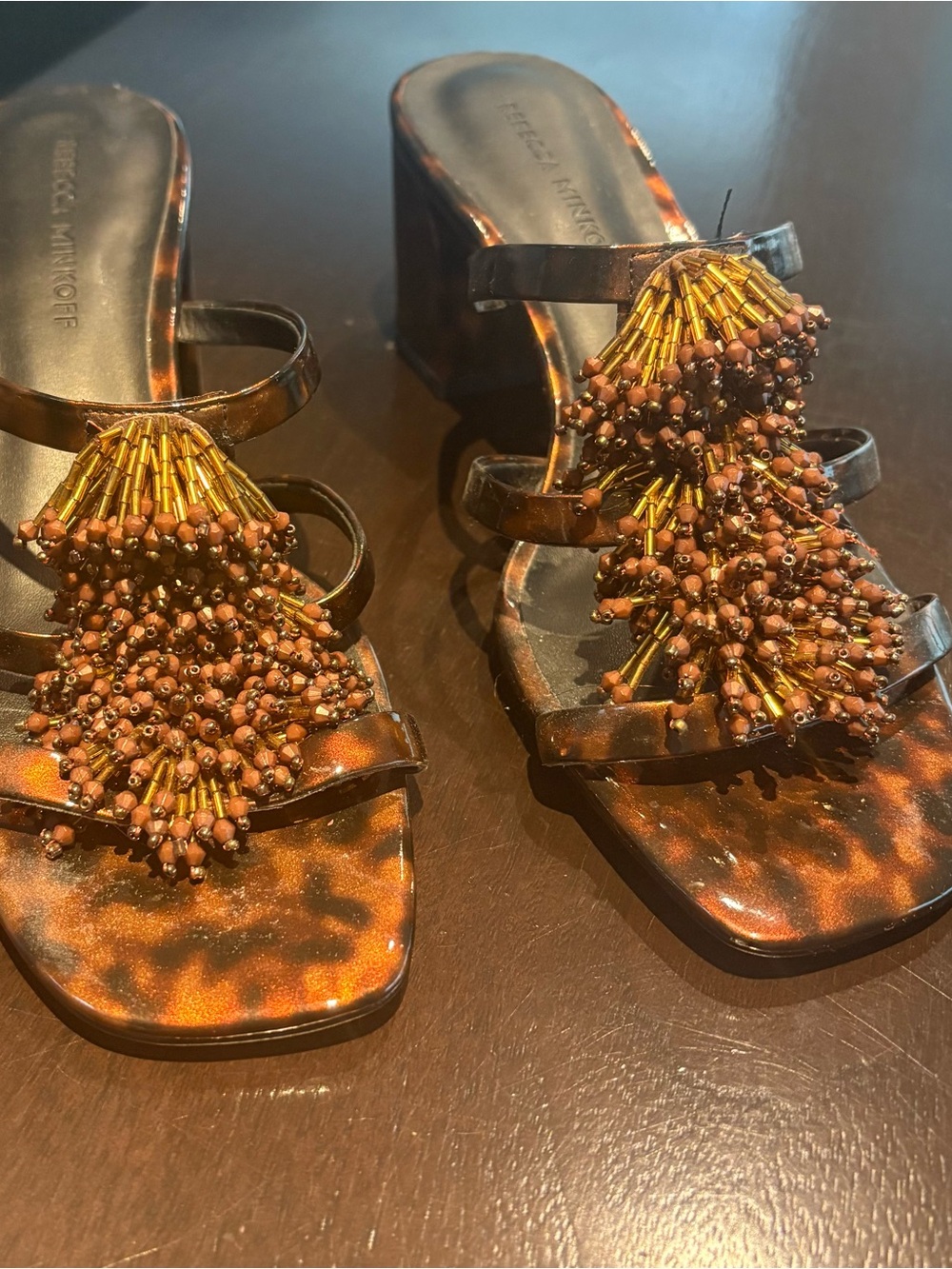 NWT Rebecca Minkoff Brown Beaded Tortoiseshell Sandals